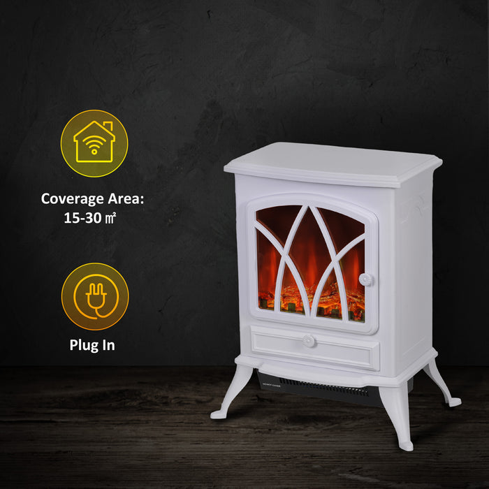 Freestanding Fireplace Flame Effect Electric Heater Log Burning White