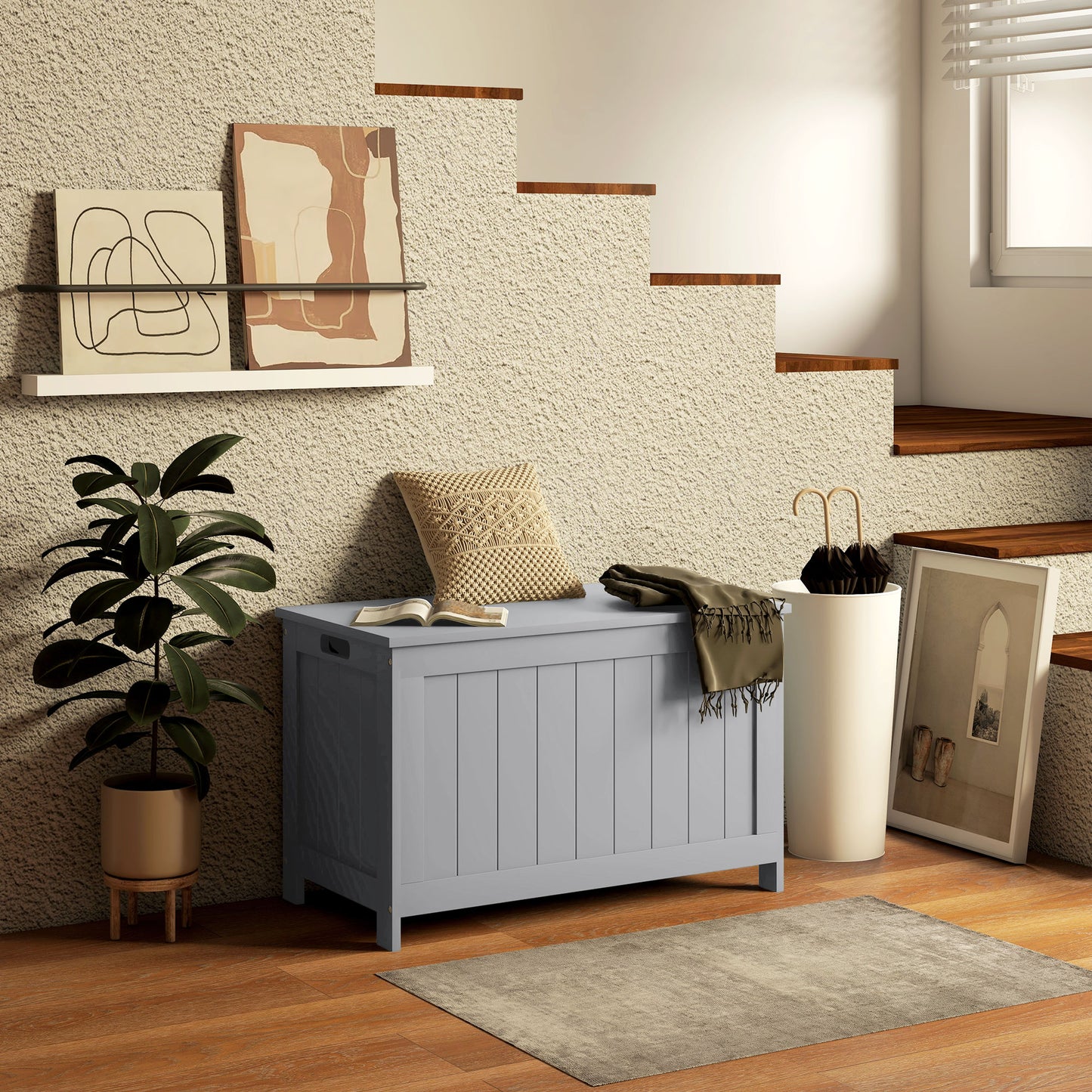Storage Chest with 2 Safety Hinges, Storage Bench for Living Room