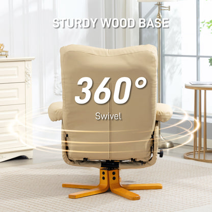 Recliner Chair and Footstool PU Leather Wooden Base, Beige