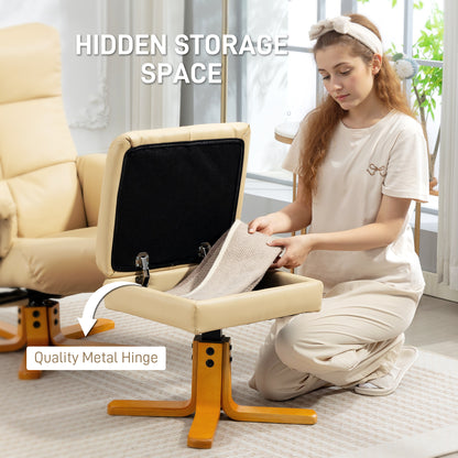 Recliner Chair and Footstool PU Leather Wooden Base, Beige