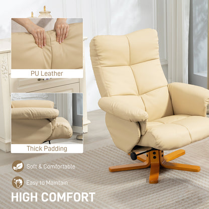 Recliner Chair and Footstool PU Leather Wooden Base, Beige