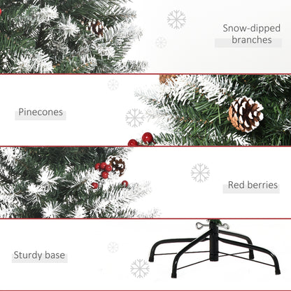5ft Snow-Flecked Artificial Christmas Tree with Red Berries, Pinecones & 408 Tips