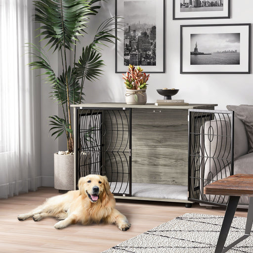 37" Dog Crate Furniture End Table w/ Cushion for Large Dogs