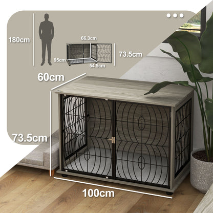 37" Dog Crate Furniture End Table w/ Cushion for Large Dogs