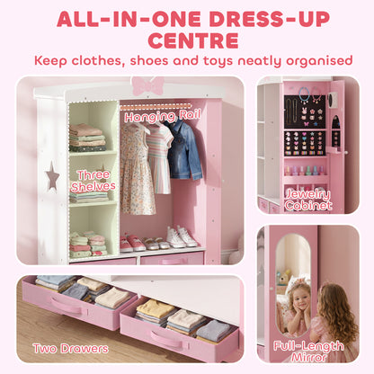 Kids Wardrobe, Children Dress Up Storage with Lighted Mirror, Pink