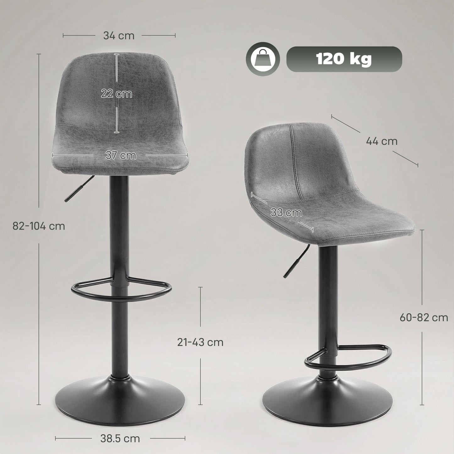 Bar Stools Set of 2, Modern Swivel Barstools for Dining Room, Grey