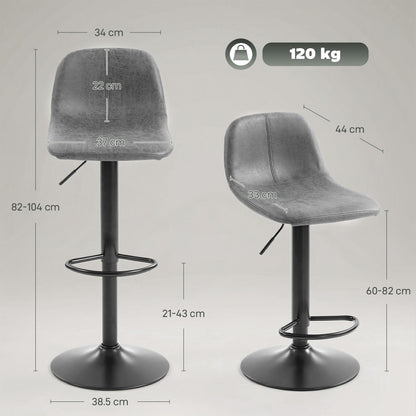 Bar Stools Set of 2, Modern Swivel Barstools for Dining Room, Grey