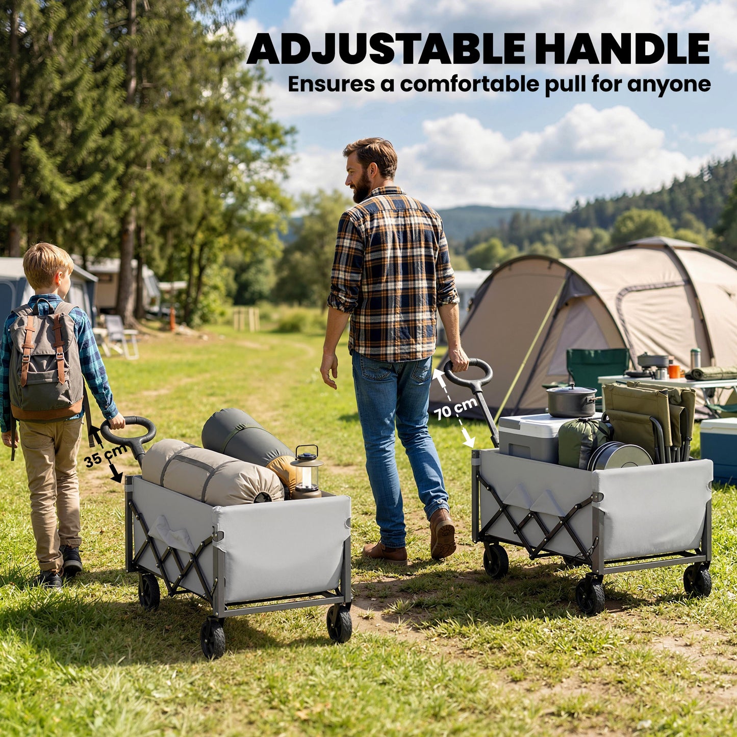 60L Festival Trolley on Wheels, Collapsible Wagon Cart, Grey