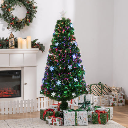5ft Pre-Lit Fibre Optic Christmas Tree with Multicolour LEDs, Bows & Star