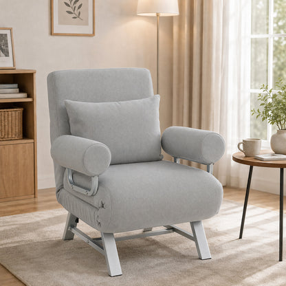 Single Sofa Bed, 3-in-1 Convertible Folding Chair Bed, Light Grey
