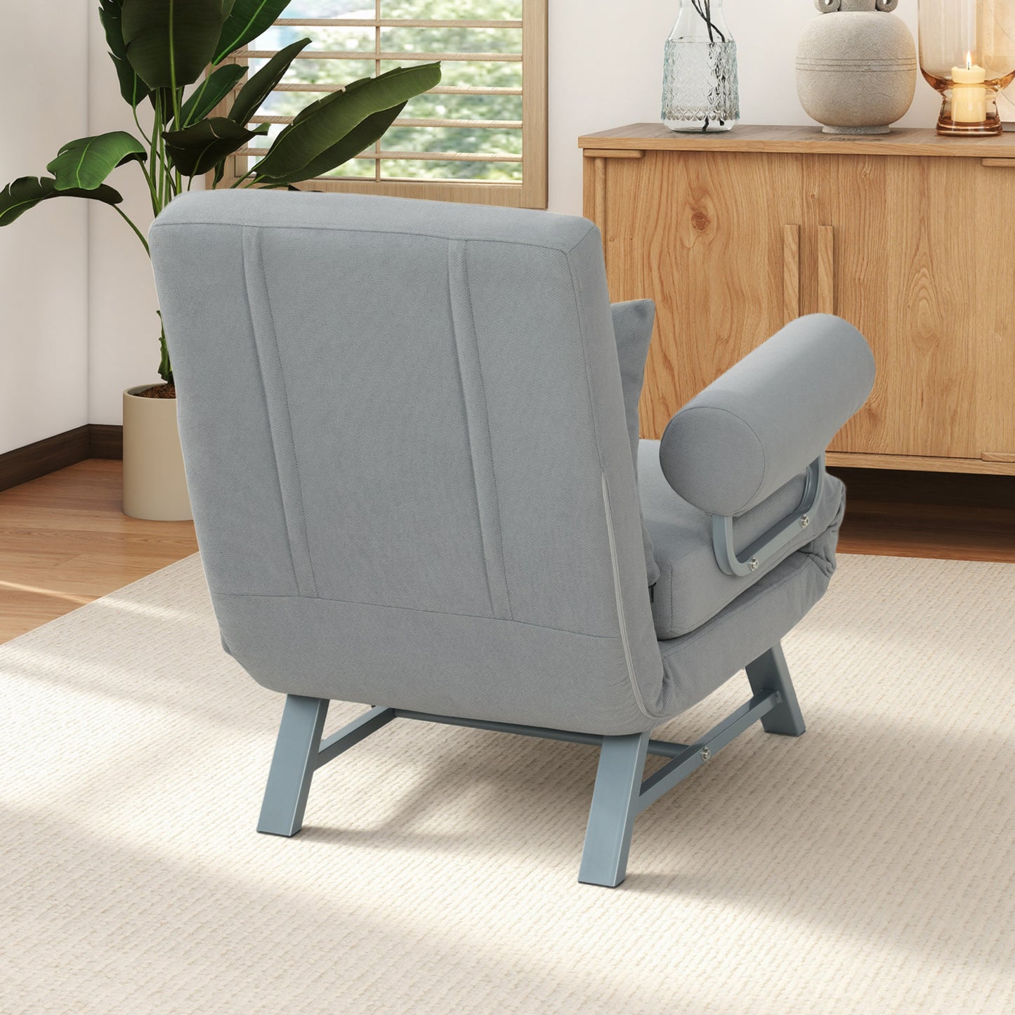 Single Sofa Bed, 3-in-1 Convertible Folding Chair Bed, Light Grey