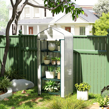 4 Tiers Mini Portable Greenhouse Compact Plant Grow Shed Metal Frame Transparent Clear Cover 165H x 69L x 50W cm, White