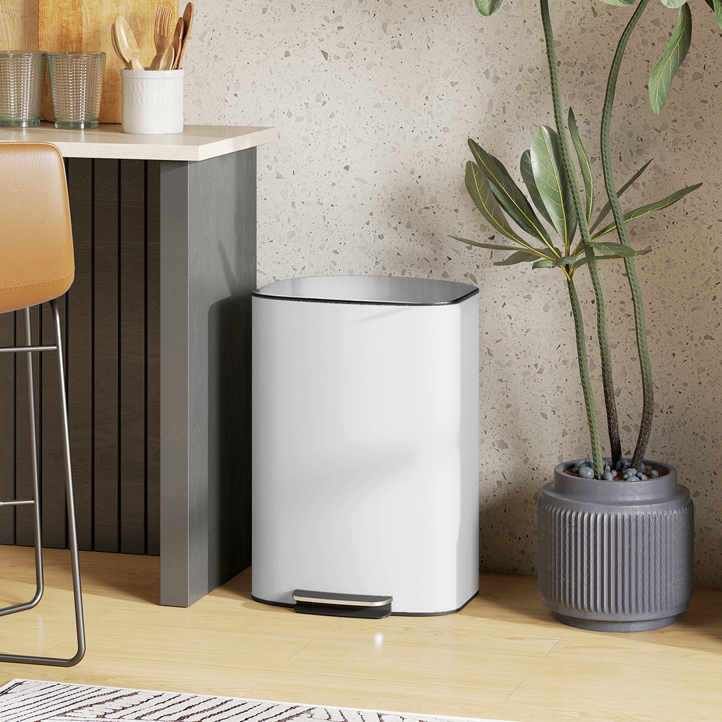 Pedal Bin with Soft-Close Lid, 50L Kitchen Bin with Carry Handle Cream