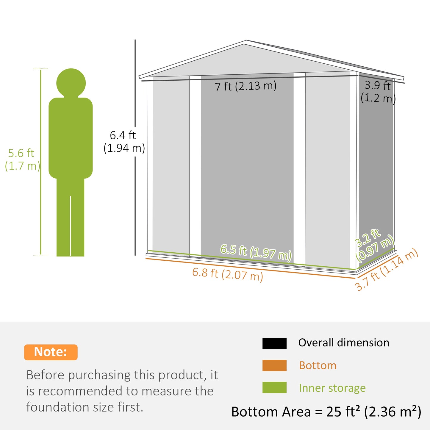 7 x 4ft Upgraded Metal Shed with Lock, Easy to Assemble, Light Grey