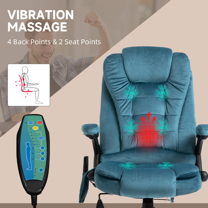 Massage Recliner Chair Heated Office Chair with Six Massage Points Velvet-Feel Fabric 360¬¨‚àû Swivel Wheels Blue