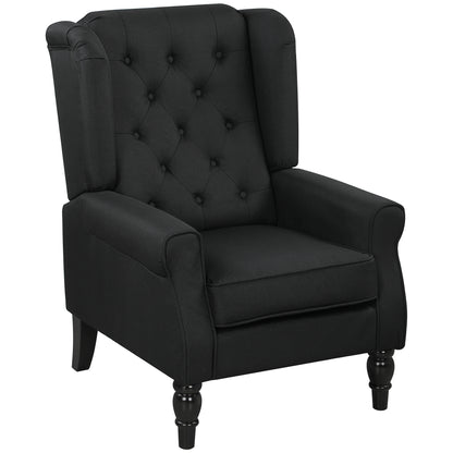 Accent Chair Wingback Armchair Retro Tufted Club Wood Fabric, Black