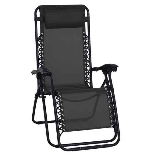 Zero Gravity Chair Metal Frame Armchair Outdoor Folding & Reclining Sun Lounger with Head Pillow for Patio Decking Gardens Camping, Black