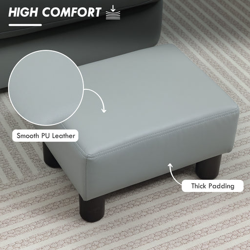 Chic Faux Leather Footstool Small Footrest with 4 Plastic Legs, Grey