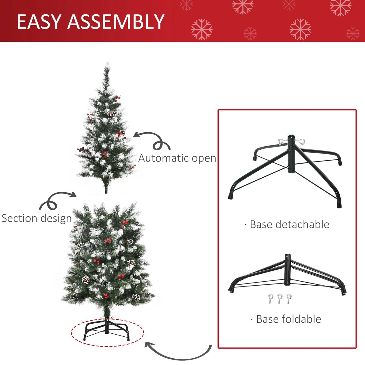 5ft Snow-Flecked Artificial Christmas Tree with Red Berries, Pinecones & 408 Tips