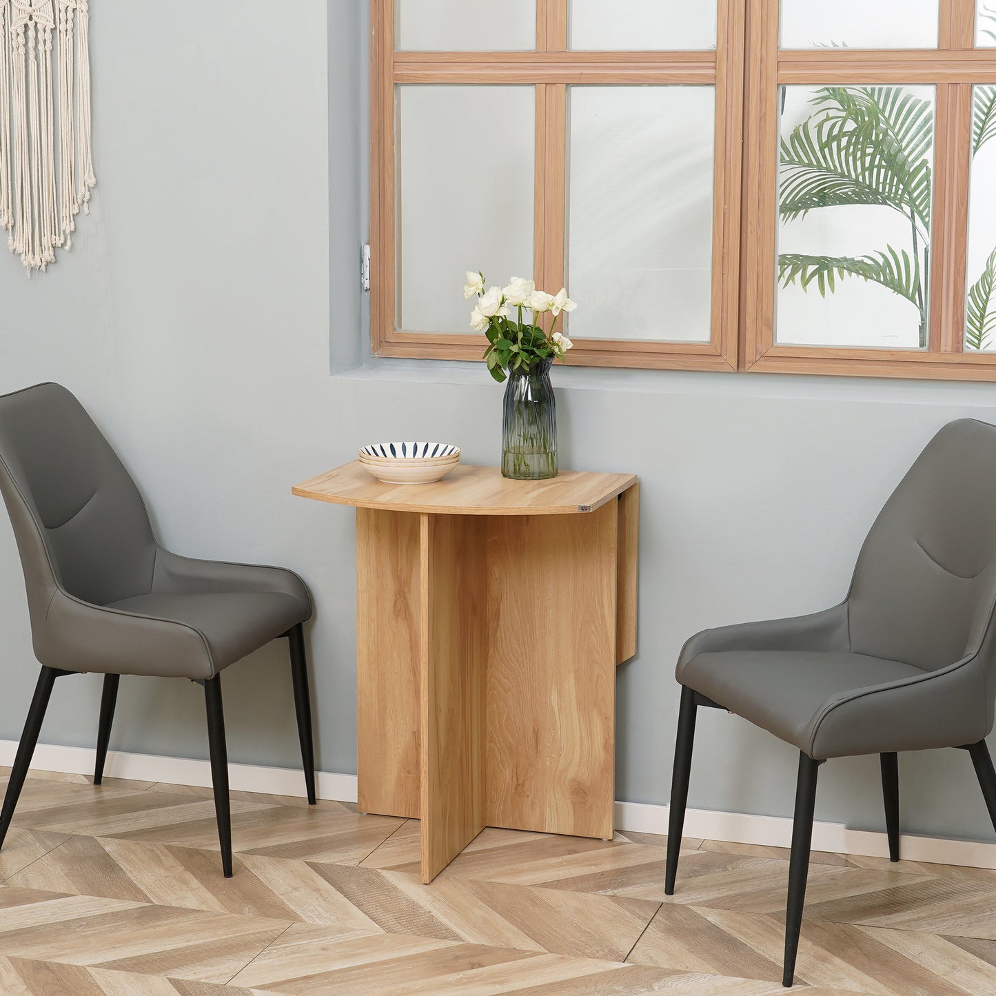 Foldable Dining Table Compact Drop Leaf Table for Kitchen Oak