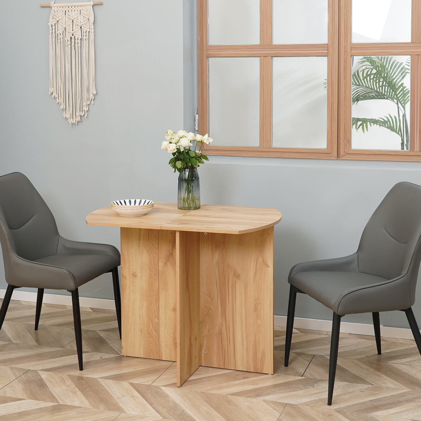 Foldable Dining Table Compact Drop Leaf Table for Kitchen Oak