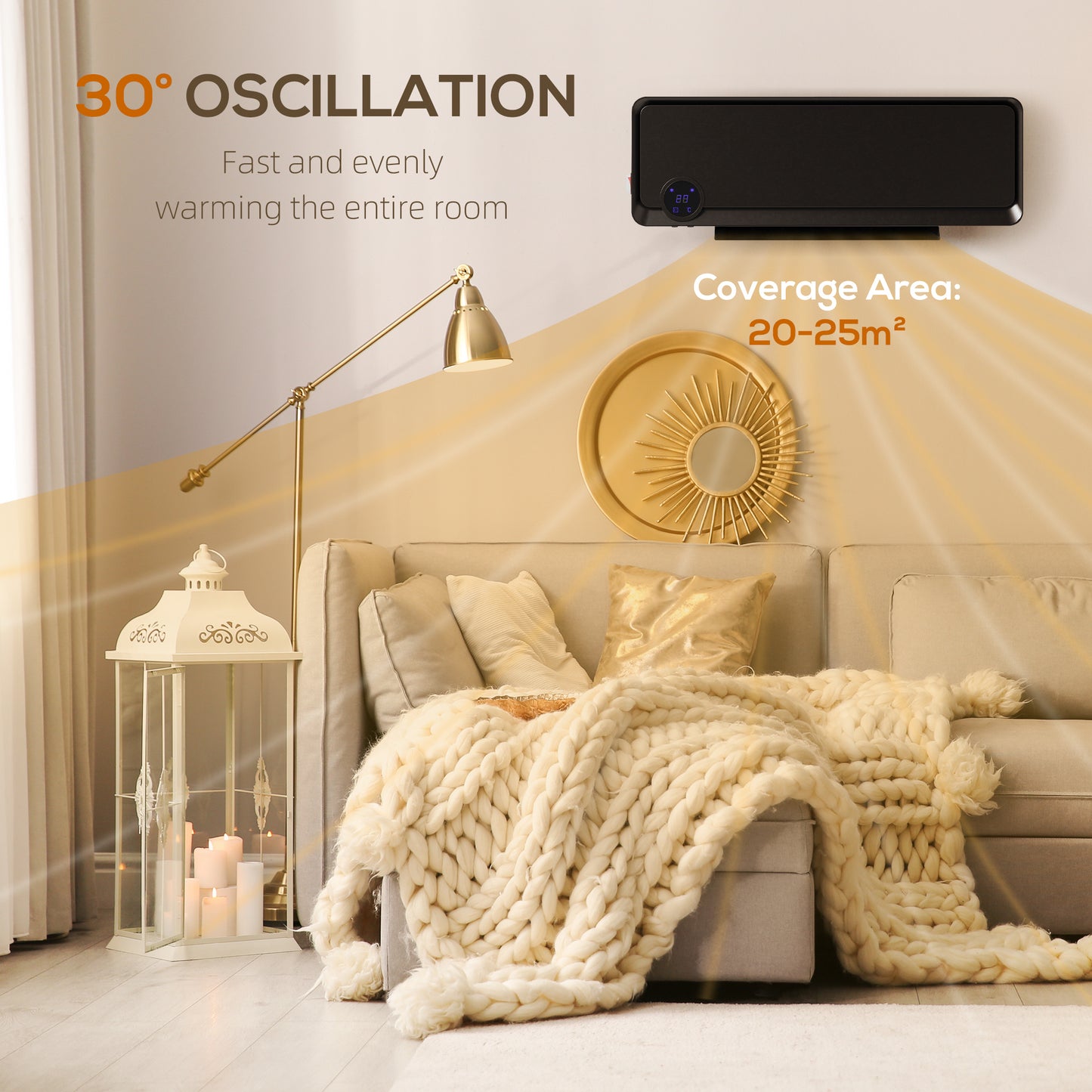1000W/2000W Wall Downflow Heater Adjustable Temperature w/ Timer