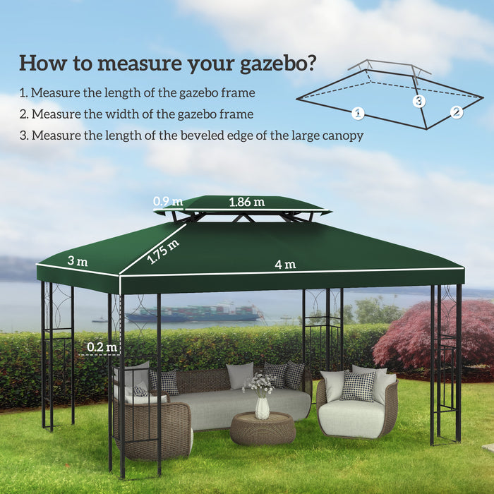 3x4m Gazebo Replacement Roof Canopy 2 Tier Top UV Cover Green