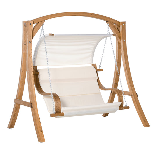 Wooden Porch A-Frame Swing Chair w/ Canopy and Cushion for Patio Garden