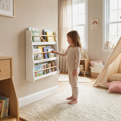 Kids' 3-Tier Wall-Mounted Bookshelf - White