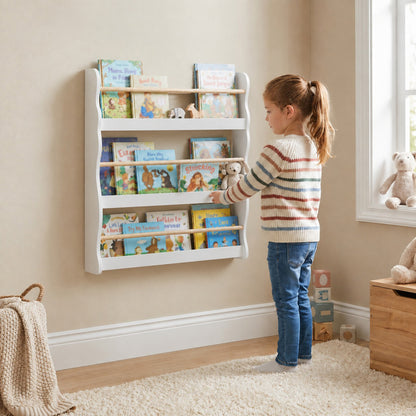 Kids' 3-Tier Wall-Mounted Bookshelf - White