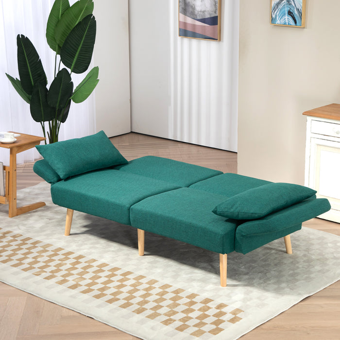 Convertible Sofa Bed Settee with Cushions, Adjustable Backrest, Green