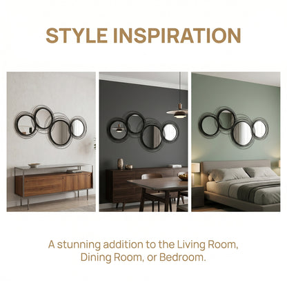 Metal Wall Art 56cm Modern Decorative Mirror Decor Hanging Home Wall Sculptures for Living Room Bedroom Dining Room, Black