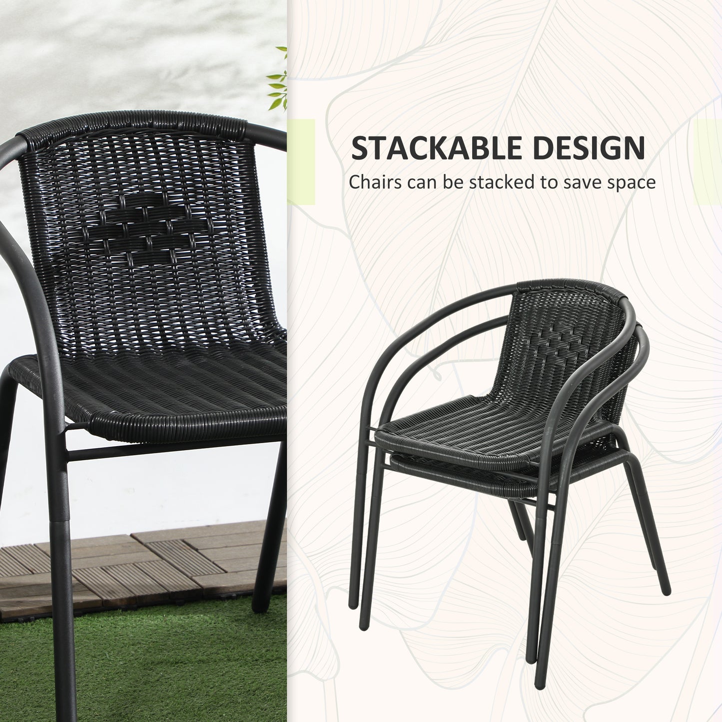 3 Pieces Garden Furniture Set with 2 Stackable Chairs, Black
