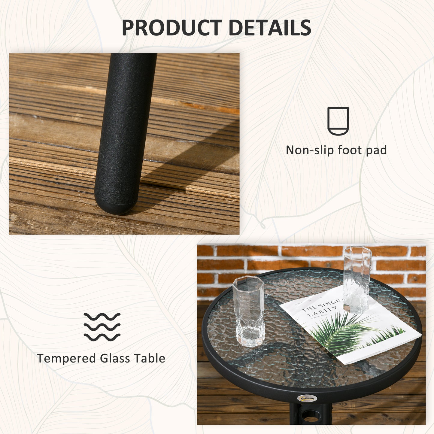 3 Pieces Garden Furniture Set with 2 Stackable Chairs, Black