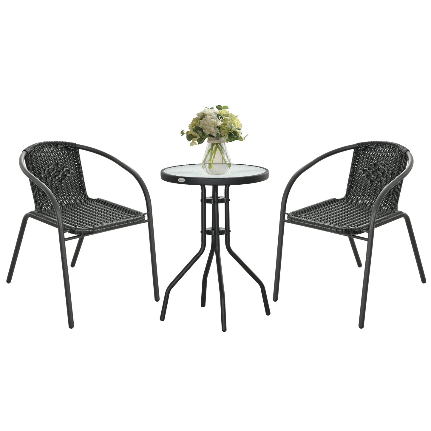 3 Pieces Garden Furniture Set with 2 Stackable Chairs, Black