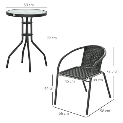 3 Pieces Garden Furniture Set with 2 Stackable Chairs, Black