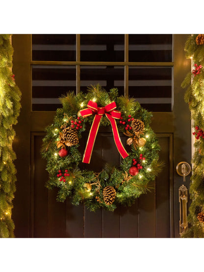 Pre-Lit Artificial Christmas Door Wreath Holly Garland Decor 20 LED