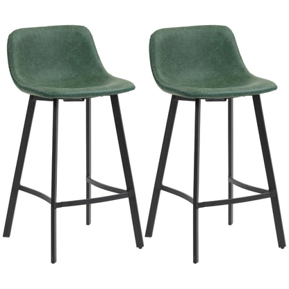 Bar Stools Set of 2, Bar Chairs with Back and Steel Legs, Green