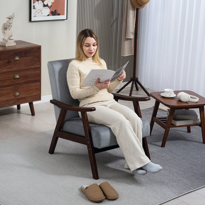 Velvet Armchair with Solid Wood Frame and Thick Padded, Grey