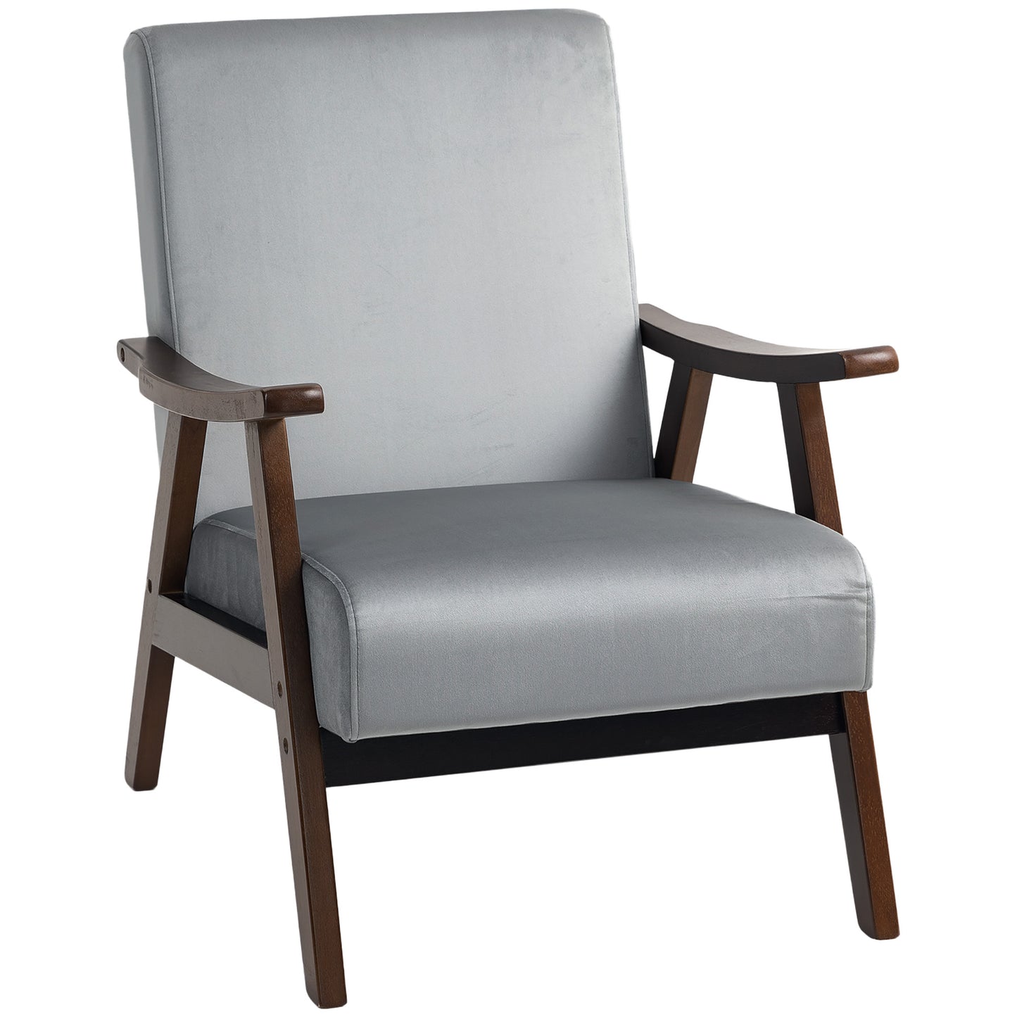 Velvet Armchair with Solid Wood Frame and Thick Padded, Grey