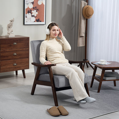 Velvet Armchair with Solid Wood Frame and Thick Padded, Grey