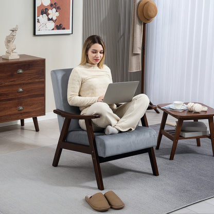 Velvet Armchair with Solid Wood Frame and Thick Padded, Grey