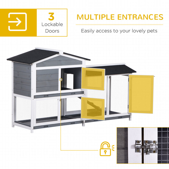 Wooden 2-Tier Rabbit Hutch w/ Tray Ramp Grey