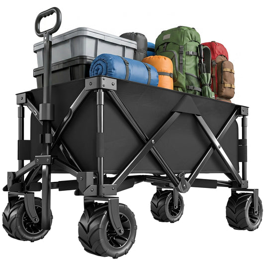 Outdoor Pull Along Garden Trolley on Wheels Folding Beach Cart Black