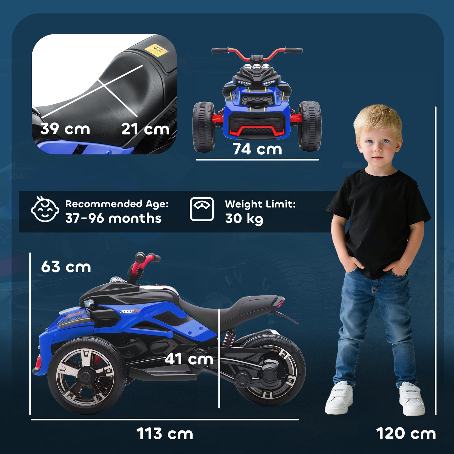 12V Kids Electric Ride On Car, Battery Powered Ride On ATV, Blue