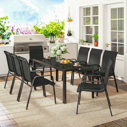 9 Pieces Patio Dining Set with Stackable Chairs, Black