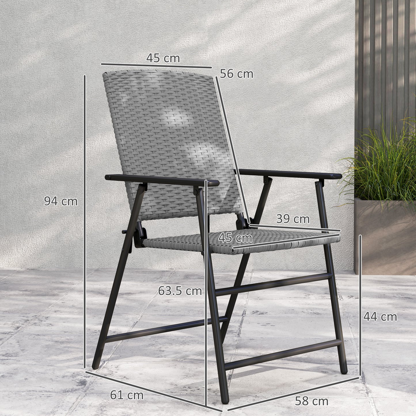 4pcs Rattan Chair Foldable Garden Furniture w/ Armrest Grey