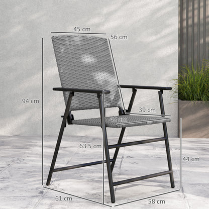 4pcs Rattan Chair Foldable Garden Furniture w/ Armrest Grey