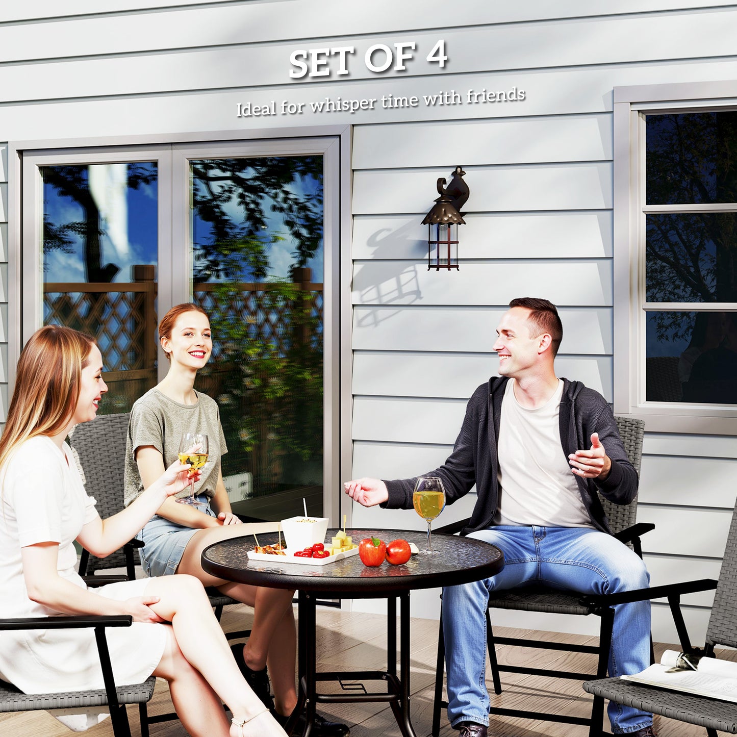 4pcs Rattan Chair Foldable Garden Furniture w/ Armrest Grey