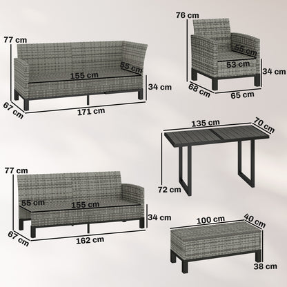 Rattan Garden Furniture Sofa Set, Outdoor Dining Set for 9, Grey